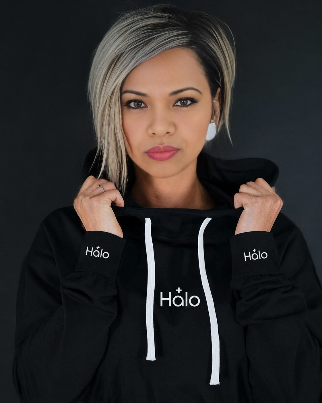 Grace Young, founder and CEO of HALO, wearing a black HALO hoodie